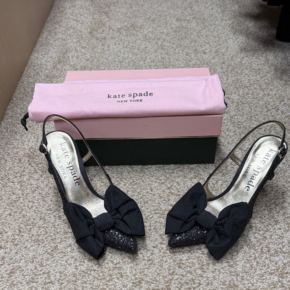 Kate Spade Black Glitter Bow Heels